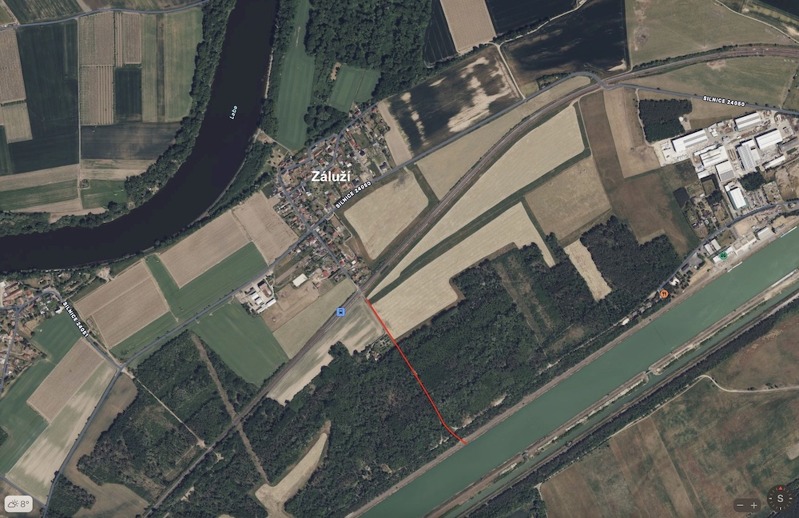 Trasa vodovodu napojeného na zemědělský závlahový systém Trasa vodovodu napojeného na zemědělský závlahový systém